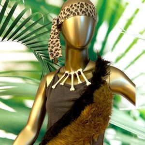 Cave Woman (Jane) Costume Mini Skirt, Top, Headband, Necklace & Bone Size M